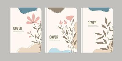 set of book cover designs with hand drawn floral decorations. abstract retro botanical background. A4 size For notebooks, books, school books, planners, brochures, books, catalogs vector