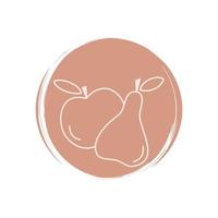 Cute apple and pear icon vector, illustration on circle with brush texture, for social media story and instagram highlights vector