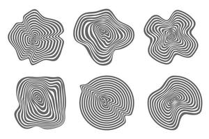 Topographic wooden tree rings patterns. Abstract organic textured circles. Circular shapes backgrounds. Vector annual growth slices.