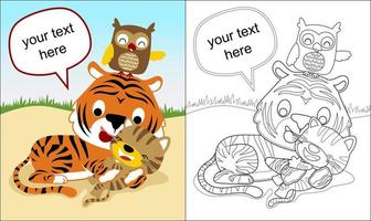 vector ilustración de gracioso animales dibujos animados jugando, colorante libro o página