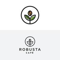 café frijol árbol con hoja planta rama mínimo logo vector con sencillo brote línea contorno icono para café negocio