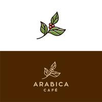 café frijol árbol con hoja planta rama mínimo logo vector con sencillo brote línea contorno icono para café negocio