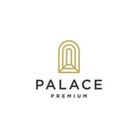 Antique palace arch logo, Historic Niche door icon vector in vintage minimal style design with stair