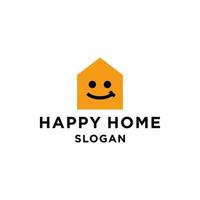 House with smile face logo concept, home symbol with happy facial line icon for property or school business vector