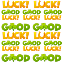 Seamless pattern with good luck text. Yellow background with horseshoe and clover png