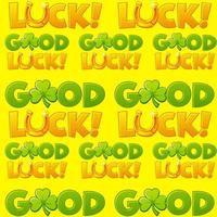 Seamless pattern with good luck text. Yellow background with horseshoe and clover vector
