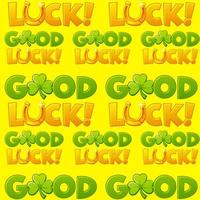 Seamless pattern with good luck text. Yellow background with horseshoe and clover vector