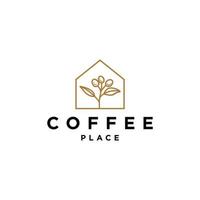 logotipo de la cafetería, logotipo simple de la cafetería, casa de granos de café con rama en la línea de moda hipster moderna ilustración simple del logotipo vector