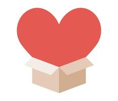 Box with big heart icon. Donation concept. Charity and financial support. Vector flat illustration