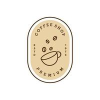 badge a cup of coffee with bean natural line stamp logo vector icon design in minimal vintage hipster modern beautiful style, premium coffee shop bar icon