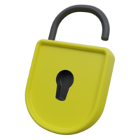 unlock 3d render icon illustration with transparent background, protection and security png