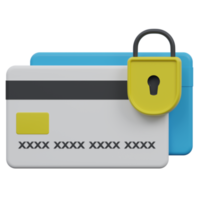 credit card lock 3d render icon illustration with transparent background, protection and security png