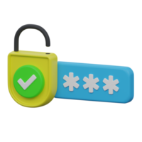 correct password 3d render icon illustration with transparent background, protection and security png