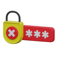 wrong password 3d render icon illustration with transparent background, protection and security png