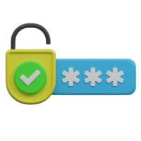 correct password 3d render icon illustration with transparent background, protection and security png