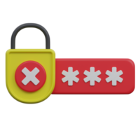 wrong password 3d render icon illustration with transparent background, protection and security png