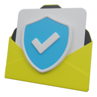 secure mail 3d render icon illustration with transparent background, protection and security png