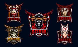 Geisha Logo Mascot Set Bundle. Geisha E-Sport Mascot Logo Design Set Bundle. vector