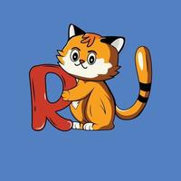 Cute cat with R Letter Vector Illustration