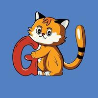 Cute cat with G Letter Vector Illustration