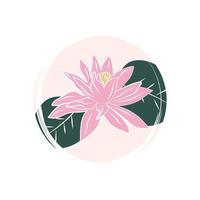 Cute logo or icon vector with pink lotus flowers, illustration on circle with brush texture, for social media story and highlight
