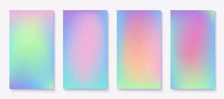 Set of Holographic vertical cover templates design for social media posts and stories banners. Vector blurry gradient abstract backgrounds.