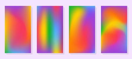 Set of rainbow gradient vertical backgrounds. Vector templates for social media posts and stories banners. Blurry abstract designs.