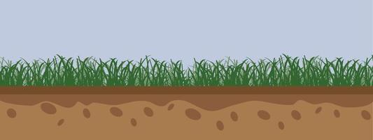 Ground with green grass On a blue background. Vector illustrations