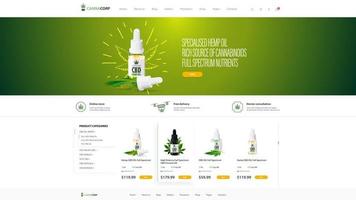 Cannabis store, white and green website design template and interface elements, cannabis store vector