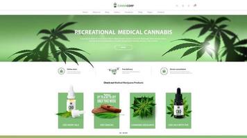 White and green website design template and interface elements, cannabis store vector