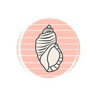 Cute logo or icon vector with seashell on striped background, illustration on circle for social media story and highlights