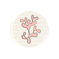 Cute logo or icon vector with pink coral on striped background, illustration on circle for social media story and highlights