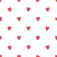 Cute little heart with face, Valentine's day seamless pattern - flat vector illustration on white background. Quirky and funny doodle heart. Hand drawn holiday pattern.