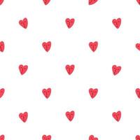 Cute little heart with face, Valentine's day seamless pattern - flat vector illustration on white background. Quirky and funny doodle heart. Hand drawn holiday pattern.