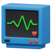 ecg machine 3d render icon illustration with transparent background, health and medical png