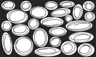 vector elementos de el contorno de el garabatear diseño. un dibujado a mano conjunto de iconos, marcos, fronteras en dibujos animados estilo me gusta pegatinas en un oscuro antecedentes. elementos para infografía. contorno de elementos.