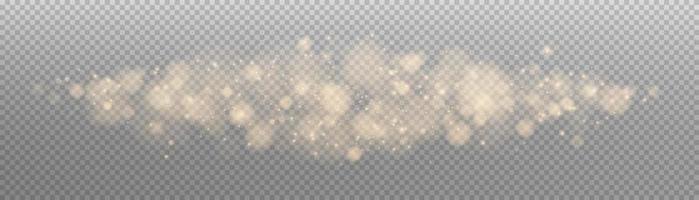 Golden bokeh lights with glowing particles isolated. vector