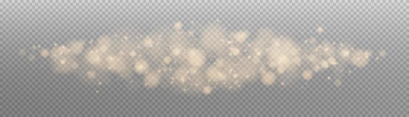 Golden bokeh lights with glowing particles isolated.