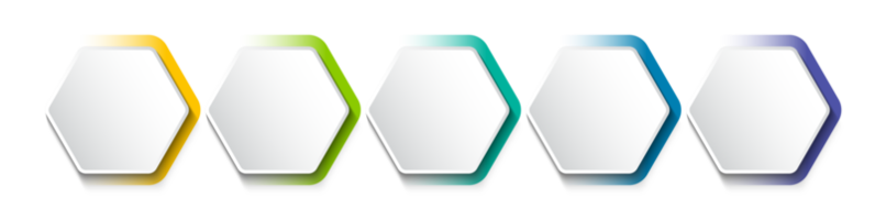 Geschäft Infografik Vorlage mit Schritt oder Möglichkeit Design. Infografiken fünf Optionen. Diagramm mit Sechsecke. Vektor Design. png