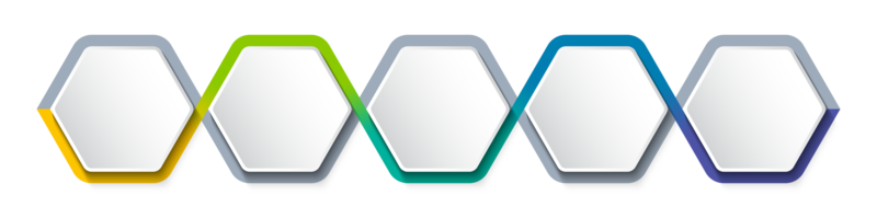 Geschäft Infografik Vorlage mit Schritt oder Möglichkeit Design. Infografiken fünf Optionen. Diagramm mit Sechsecke. Vektor Design. png