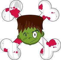 Cartoon Scary Frankensteins Monster with Bloody Bones - Spooky Halloween Illustration vector