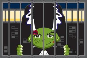 Cartoon Scary Frankensteins Bride in Jail Cell - Spooky Halloween Monster Illustration vector