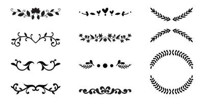 Set of doodle design elements, set of floral frames in flat style hand drawn ornamental divider collection vector