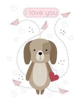 Dog illustration. Postcard. Greeting card. Greeting card with a dog. Dog with a heart on a card. I love you vector