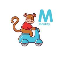 Monkey on a moped. Cute animal. Alphabet vector illustration