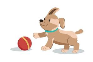 The puppy plays with the ball. Vector illustration