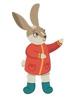 Rabbit in jacket. Cute rabbit in winter. Christmas and New Year. Vector illustration