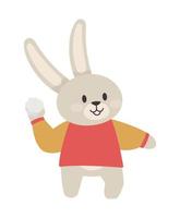 The rabbit plays snowballs. Cute rabbit in a sweater. Vector illustration