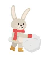 A rabbit sculpts a snowman. Vector illustration with a cute rabbit