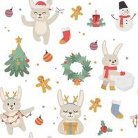 A seamless pattern with cute rabbits. New Year and Christmas pattern. Vector illustration